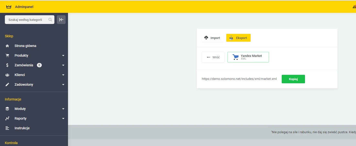 Wtyczka Eksport towarów Universal (XML) - na platformie do szybkiego tworzenia sklepów internetowych osCommerce Solomono - 2 Eksport towarów Universal (XML) - 2